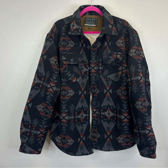 Jachs Mens L Black Gray Aztec Pattern Jacket Southwestern Ranch Cowboy Cabin - Picture 9 of 15